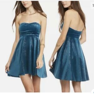Free People Shattered Velvet Shine Strapless Mini Dress Turquoise Size XS